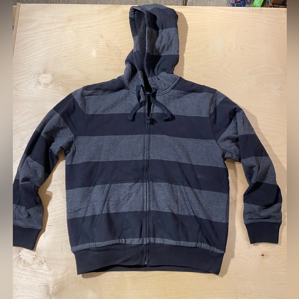Basic Editions Zip-Up Fleece lined Jacket in Black and Gray Medium (QD)